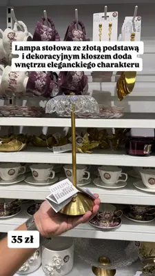 Lampa stołowa Pepco Home ze złotą podstawą i dekoracyjnym kloszem promocja w Pepco
