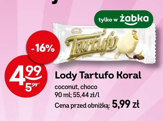 Lody Tartufo coconut promocja w Żabka