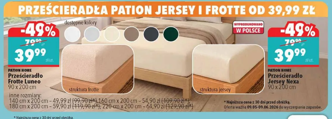 Prześcieradło Frotte Luneo PATION HOME 90x200cm promocja w Biedronka