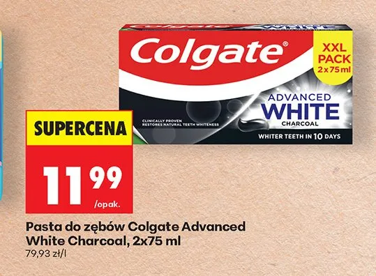 Pasta do zębów Colgate Advanced White Charcoal 2-pak 75 ml promocja w Biedronka