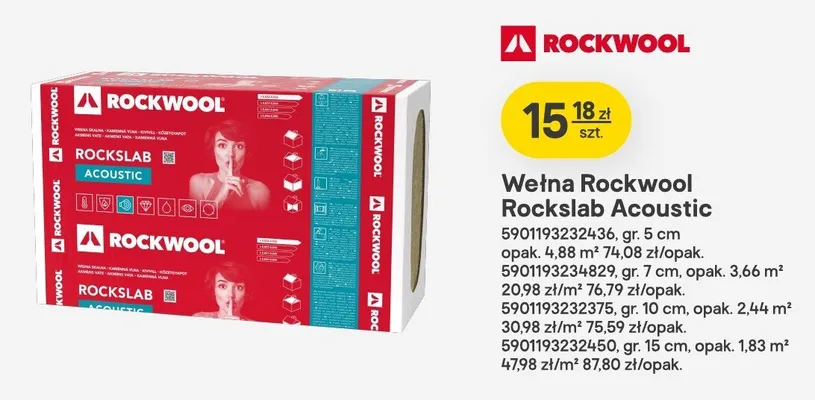 Wełna Rockwool Rockslab Acoustic gr. 10 cm promocja w Castorama
