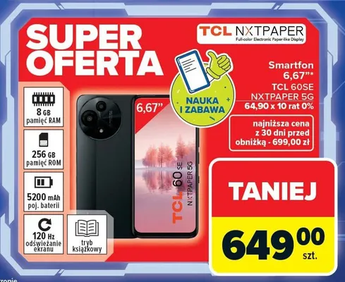 Smartfon 6,67'' TCL 60SE NXTPAPER 5G promocja w Carrefour