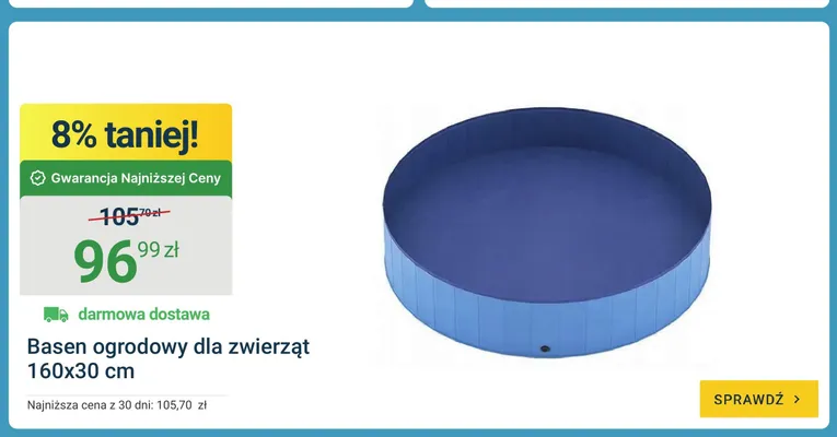Basen ogrodowy dla zwierząt 160x30 cm promocja w ERLI