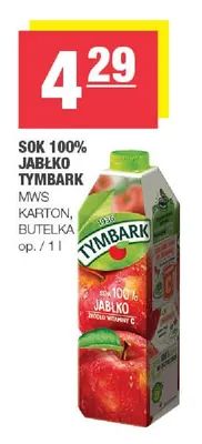 Sok jabłko Tymbark butelka 100% promocja w SPAR