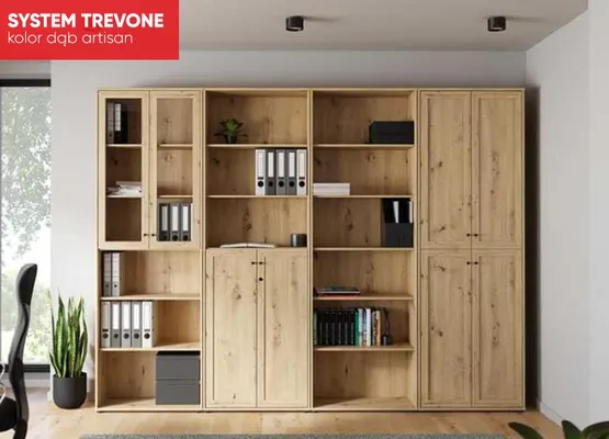 System mebli biurowych Trevone kolor dąb artisan promocja w Merkury Market