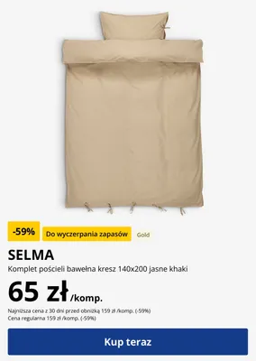 Komplet pościeli Selma bawełna kresz 140x200 jasne khaki promocja w Jysk