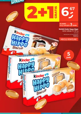 Wafelki Kinder Happy Hippo Cocoa 5-pak promocja w Dealz
