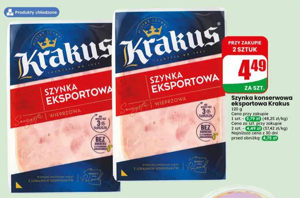 Szynka konserwowa eksportowa Krakus promocja w Dino