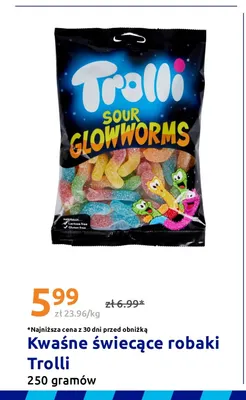Żelki kwaśne świecące robaki Trolli promocja w Action