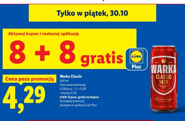 Piwo Warka Classic promocja w Lidl