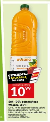 Sok 100% pomarańcza Wosana 3,01 l promocja w Twój Market