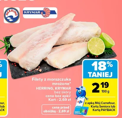 Filety z morszczuka mrożone bez skóry Herring promocja w Carrefour