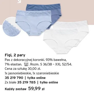 Figi damskie Tchibo 2-pak z dekoracyjną koronką białe promocja w Tchibo