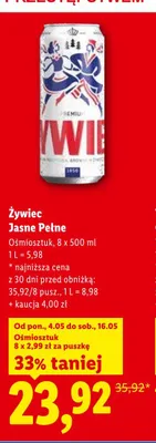 Piwo Żywiec Jasne Pełne 8-pak 500ml promocja w Lidl
