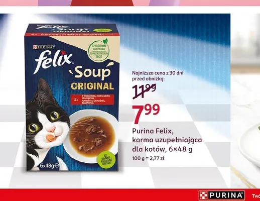 Karma uzupełniająca dla kotów Purina Felix Soup Original 6-pak 48g promocja w Rossmann