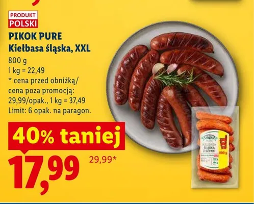 Kiełbasa śląska XXL Pikok Pure promocja w Lidl