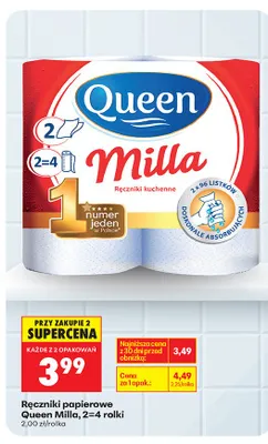 Ręczniki papierowe Milla, 2=4 rolki promocja w Biedronka