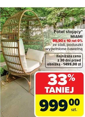 Fotel stojący Miami ze stali poduszki wypełnione bawełną 77x59x75cm promocja w Carrefour