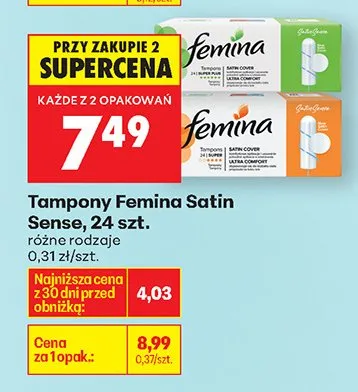Tampony Satin Sense, różne rodzaje promocja w Biedronka