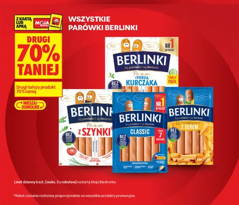 Parówki z serem Berlinki promocja w Biedronka
