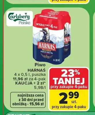 Piwo Harnaś Jasne Pełne 4-pak 500 ml promocja w Carrefour