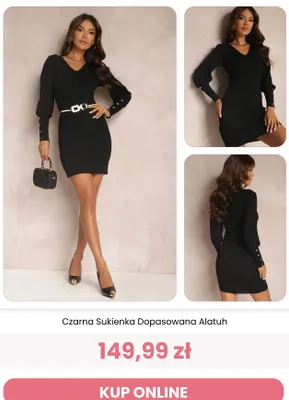 Czarna sukienka dopasowana Alatuh Reneé promocja w Renee