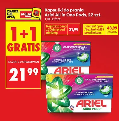 Kapsułki do prania Ariel All in One Pods Color promocja w Biedronka