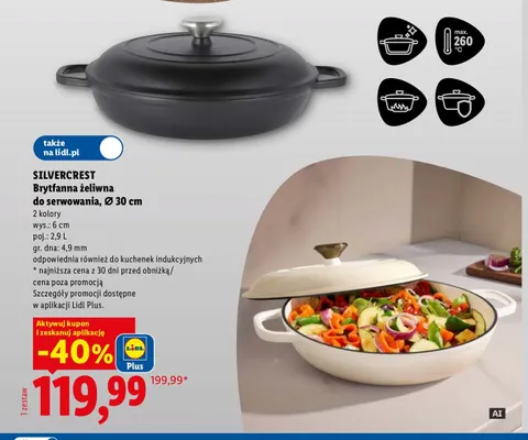 Brytfanna żeliwna do serwowania Silvercrest Ø 30 cm promocja w Lidl