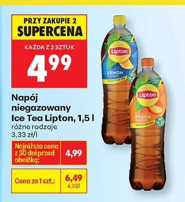 Napój niegazowany Ice Tea Lipton lemon 1,5l promocja w Biedronka