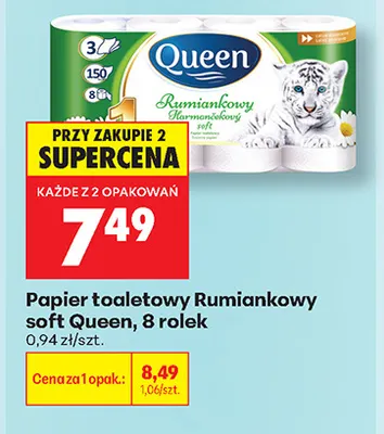 Papier toaletowy rumiankowy soft Queen 8-pak promocja w Biedronka