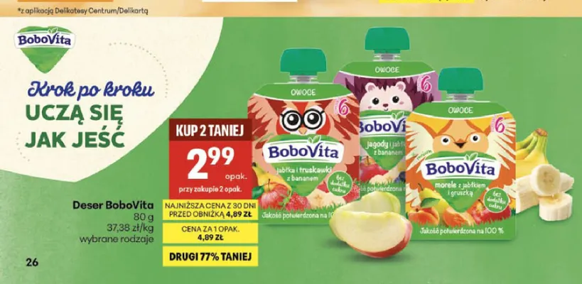 Deser BoboVita morele z jabłkiem i gruszką promocja w Delikatesy Centrum