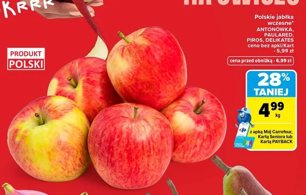 Jabłka wczesne Paulared polskie promocja w Carrefour Market