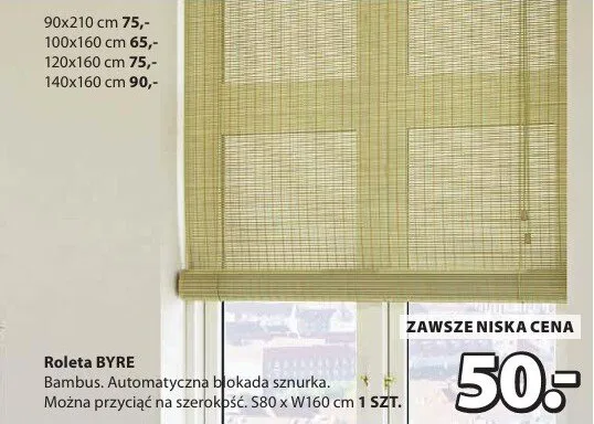 Roleta bambusowa. Automatyczna blokada sznurka. Można przyciąć na szerokość 90x210 cm promocja w Jysk