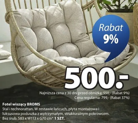 Fotel wiszący BROMS promocja w Jysk