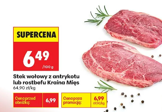 Stek wołowy z antrykotu lub rostbefu promocja w Biedronka
