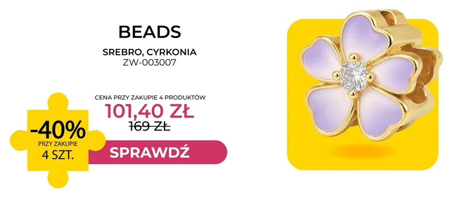 Beads srebro cyrkonia ZW-003007 Briju promocja w Briju