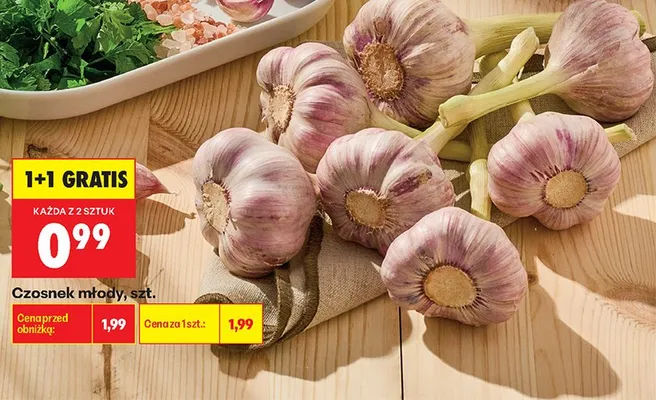 Czosnek młody 1+1 GRATIS promocja w Biedronka