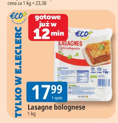 Lasagne bolognese ECO+ promocja w Leclerc