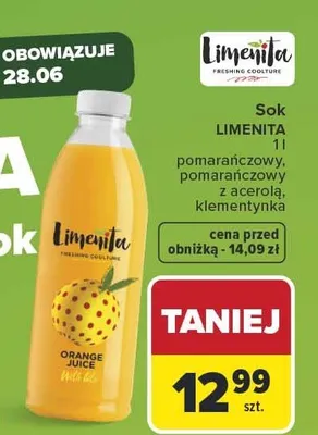 Sok pomarańczowy z acerolą Limenita promocja w Carrefour Market