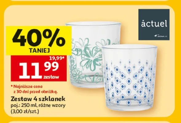 Zestaw szklanek Actuel 4-pak promocja w Auchan