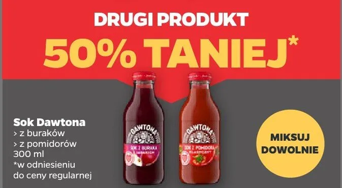 Sok Dawtona z buraków lub pomidorów DRUGI -50% promocja w Netto