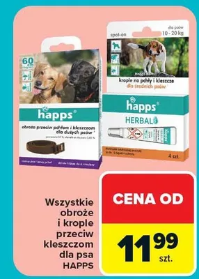 Obroże i krople przeciw kleszczom dla psa Happs promocja w Carrefour