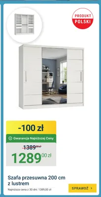 Szafa przesuwna 200 cm z lustrem promocja w ERLI