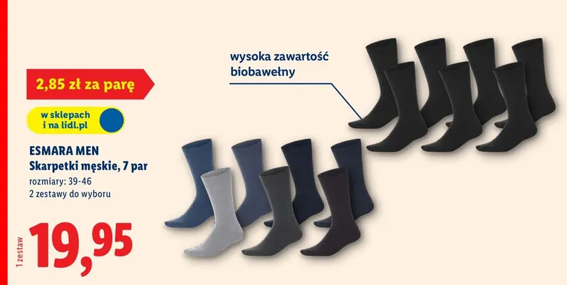 Skarpetki męskie, 7 par promocja w Lidl