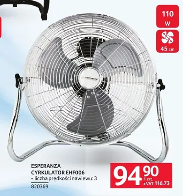 Cyrkulator Esperanza EHF006 110W 45cm promocja w Selgros