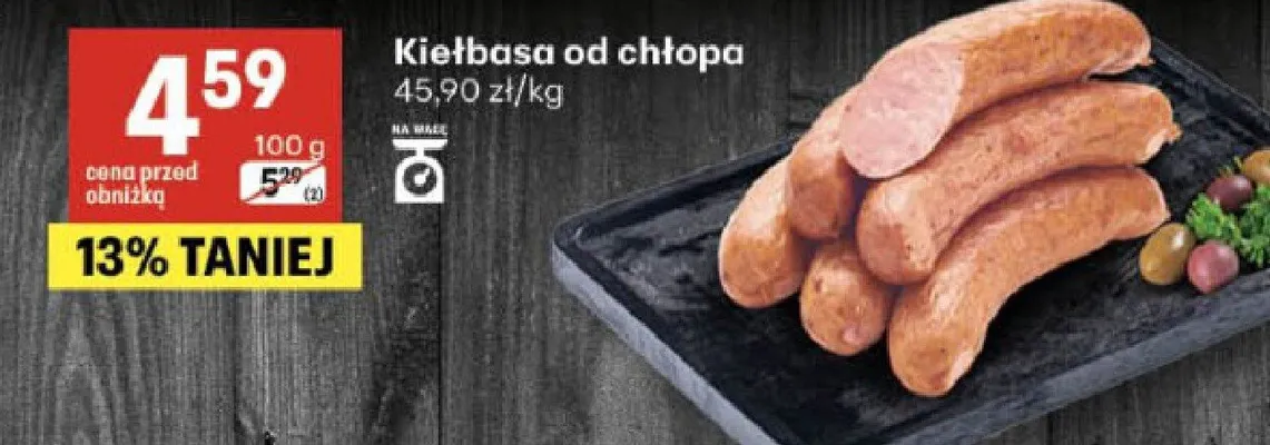 Kiełbasa od chłopa promocja w Delikatesy Centrum