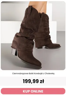 Ciemnobrązowe botki kowbojki z cholewką Renee promocja w Renee