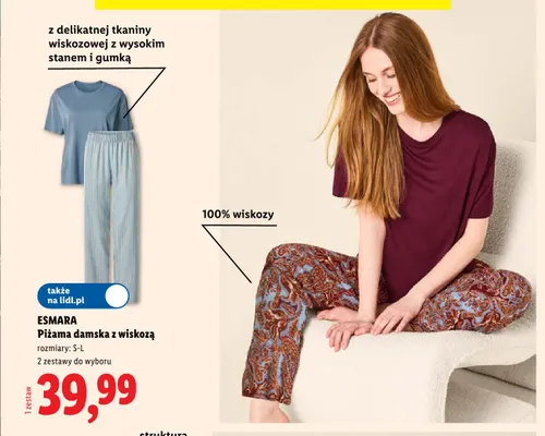 Piżama damska z wiskozą Esmara niebieska w paski promocja w Lidl