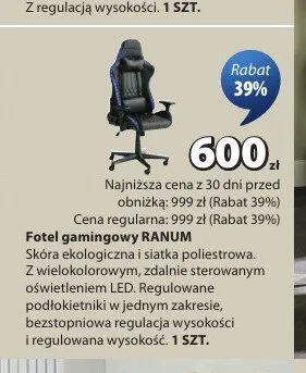 Fotel gamingowy RANUM promocja w Jysk