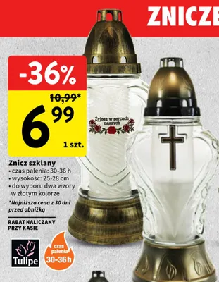 Znicz szklany Tulipe promocja w Intermarche